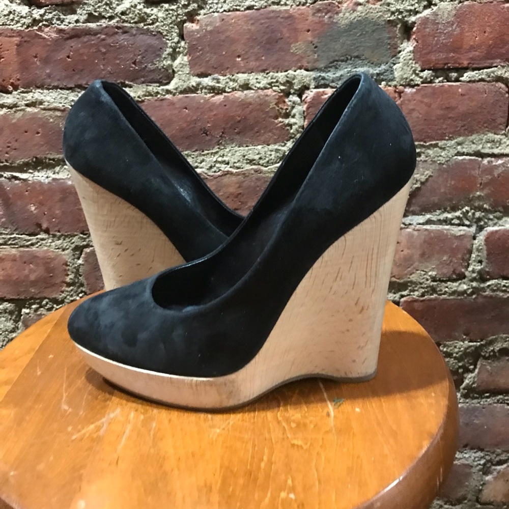 YSL YVES SAINT LAURENT ' MARYNA' SATIN WEDGE PUMPS